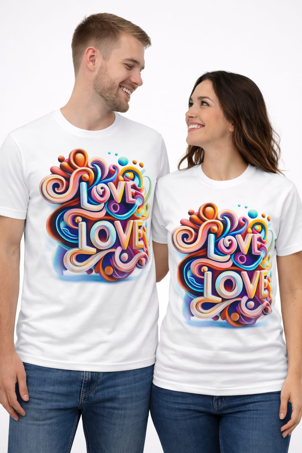 Couple Matching T-Shirt – “LOVE LOVE” 3D Art Design