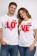 ❤️ LO & VE Heart Arrow Couple T-Shirt Set – White Polyester