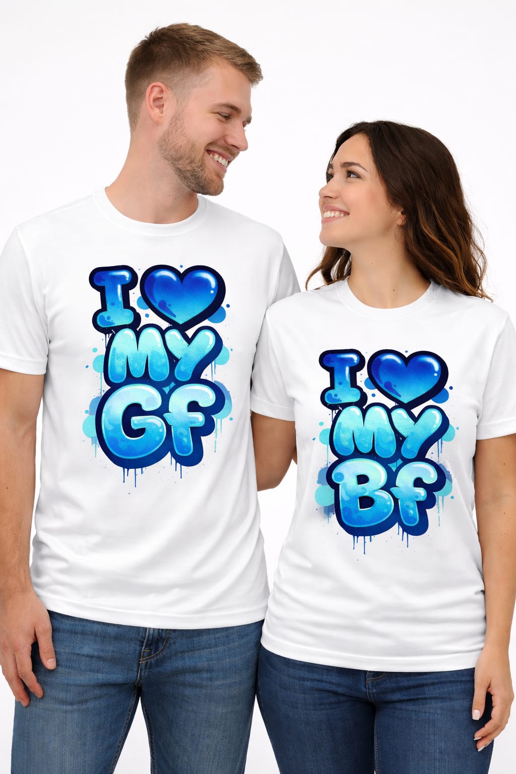 💙 Couple Matching T-Shirt – “I Love My GF / I Love My BF” Edition