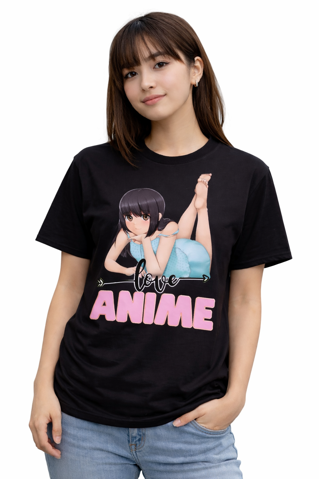 Love Anime Girl Black T-Shirt – Cute Otaku Streetwear Edition