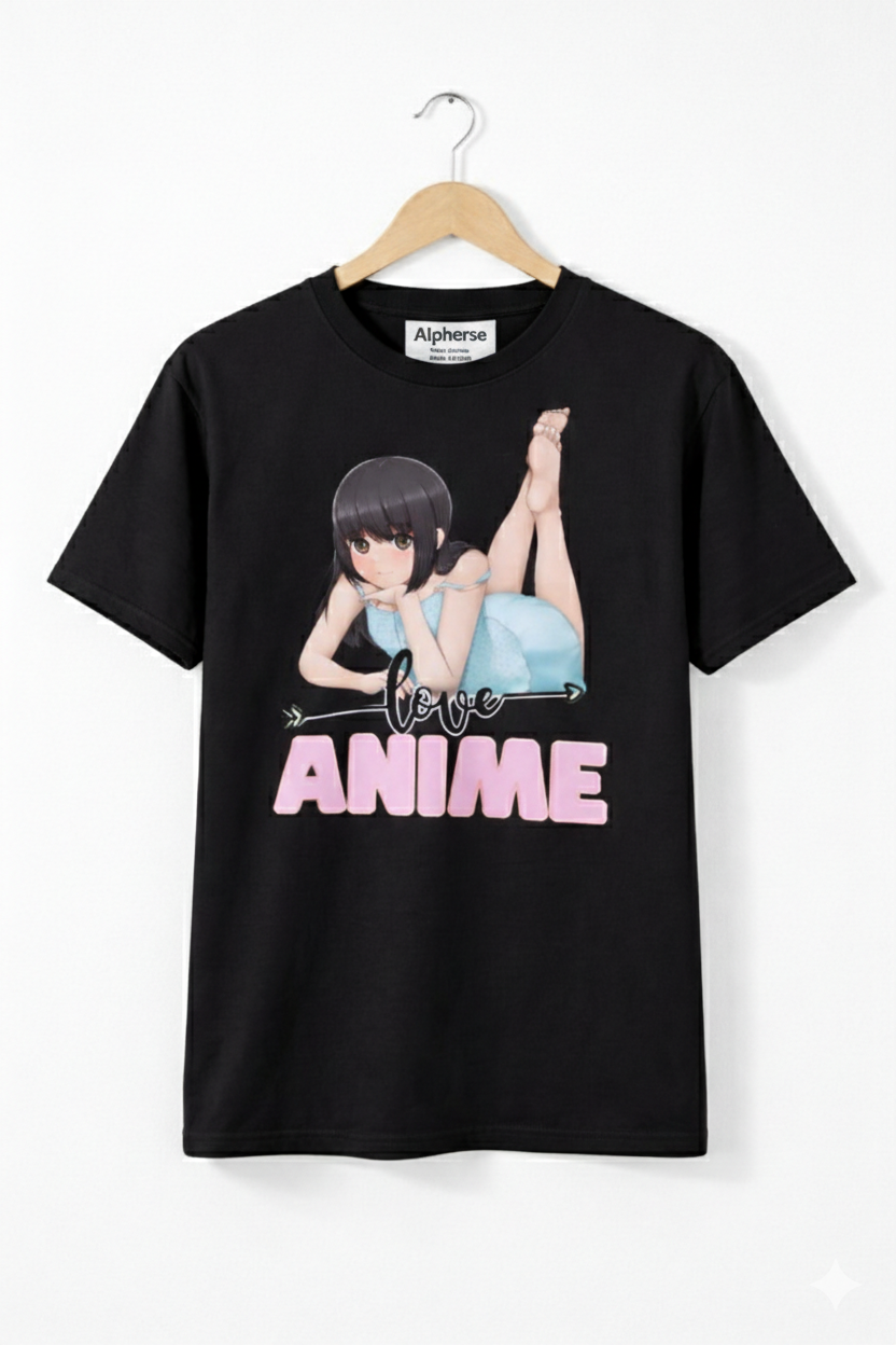 Love Anime Girl Black T-Shirt – Cute Otaku Streetwear Edition