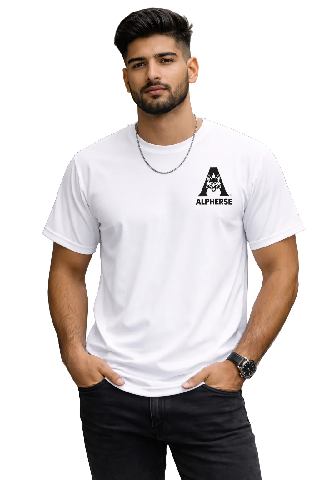 Alpherse Branded Minimal White Polyester T-Shirt – Premium Activewear & Street Style