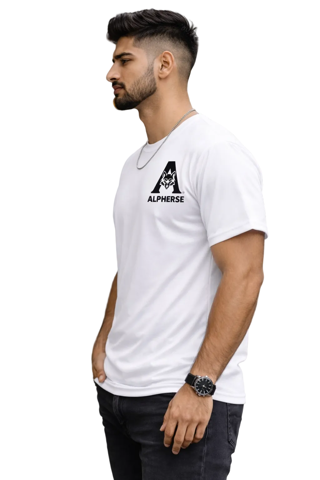 Alpherse Branded Minimal White Polyester T-Shirt – Premium Activewear & Street Style